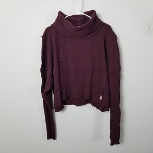 Free People Movement Longitude Cropped Ribbed Dolman Sleeve Raw Hem Turtleneck